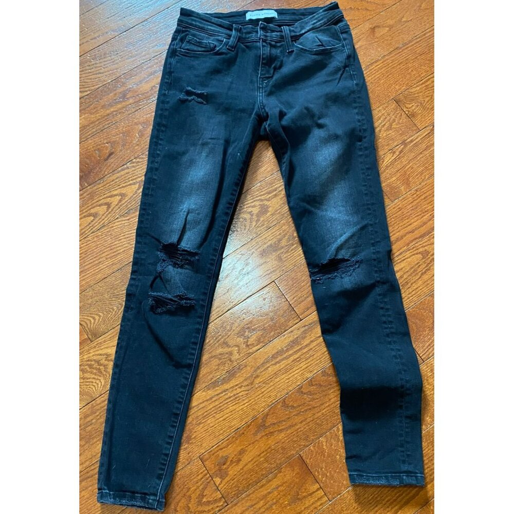 Flying Monkey Jeans Women 24 Black Skinny Fit Mid-rise Ankle Stretch Distressed